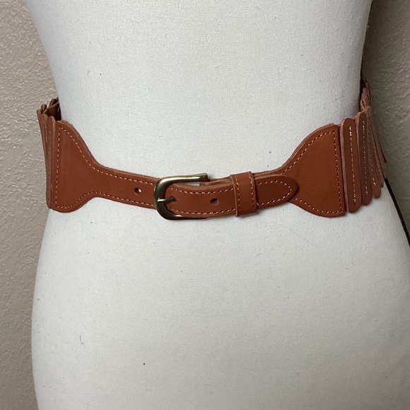 Anthropologie Accessories - Anthropologie Cognac Brown Leather Wide Segmented Waist Cinch Belt XS Brass Buck
